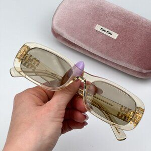 Miu Miu MU08ZS 11T40F BRAND NEW Sunglasses Transparent Brown Rectangle Women